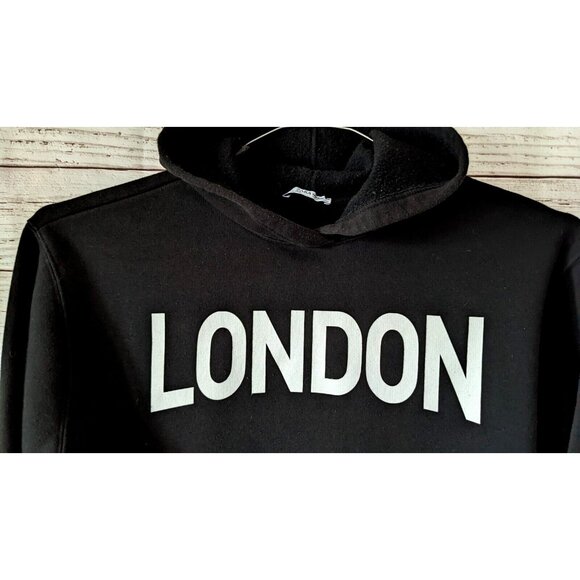 Crop Zara Trafaluc Women Hoodie Sweatshirt London Black Baggy Knit Fleece Size S - Picture 3 of 5